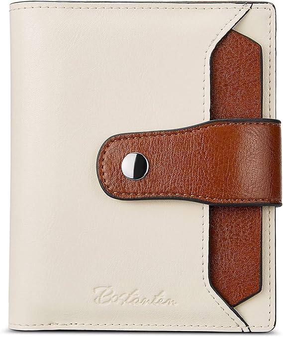 BOSTANTEN Leather Laptop Backpack Purse Casual College Casual Bags Daypack Beige-White and Women Leather Wallet RFID Blocking Small Bifold Zipper Pocket Wallet Card Case Purse with ID Window