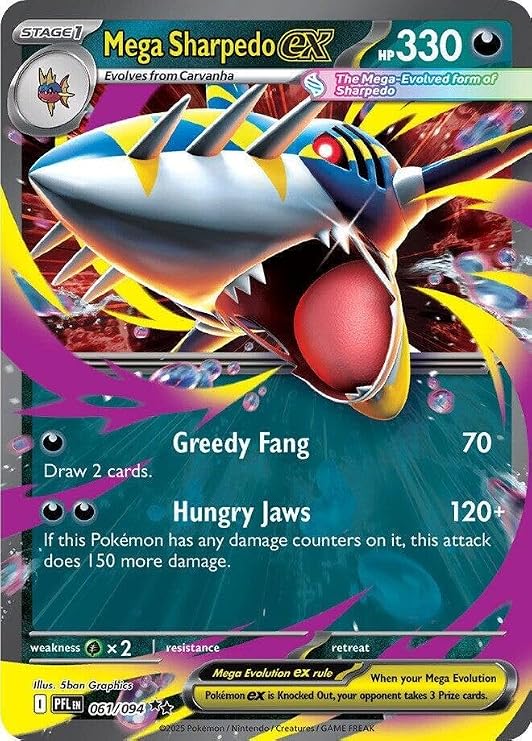Pokemon - Mega Sharpedo ex - 061/094 - ME02: Phantasmal Flames (PFL) - Double Rare - Single Card