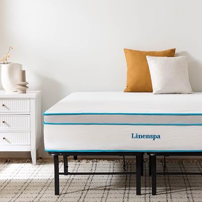 Linenspa 12 Inch Memory Foam and Innerspring Hybrid Mattress with Linenspa 14 Inch Folding Platform Bed Frame, Twin XL