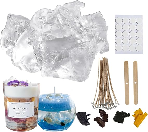CoolCrafts Transparent Gle Wax with Wick 2LB Clear Jelly Candle Wax Kit for Candle Making, Crafts
