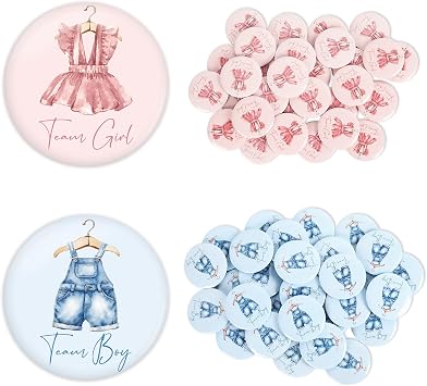 Whaline 60Pcs Gender Reveal Button Pins Blue Pink Baby Clothes Team Boy or Girl Button Badges for Birthday Baby Shower Party Game Supplies