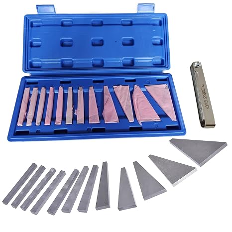Precision Angle Block Set 1/4, 1/2 1, 2, 3, 4, 5, 10, 15, 20, 25, 30 Degree Machinist Tools Milling Ground Gauge Angle Gage Inspection Block Set (12Pcs Angle Gauge Block)