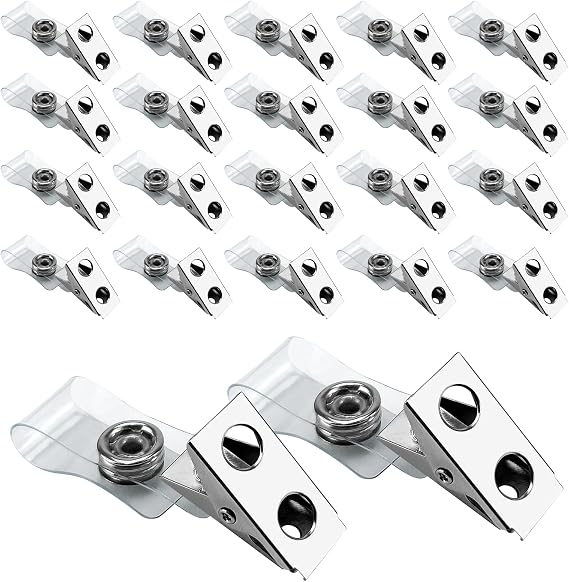 DE 100Pcs Metal Badge Clips with Clear PCV Straps,ID Strap Clip Adapter ID Badge Clips