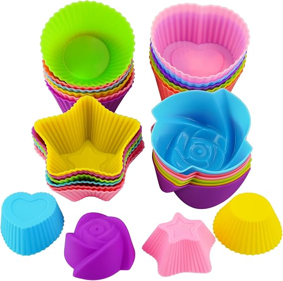 Silicone Cupcake Liners Reusable, 24Pcs Non-stick Muffin Liners Baking Cups