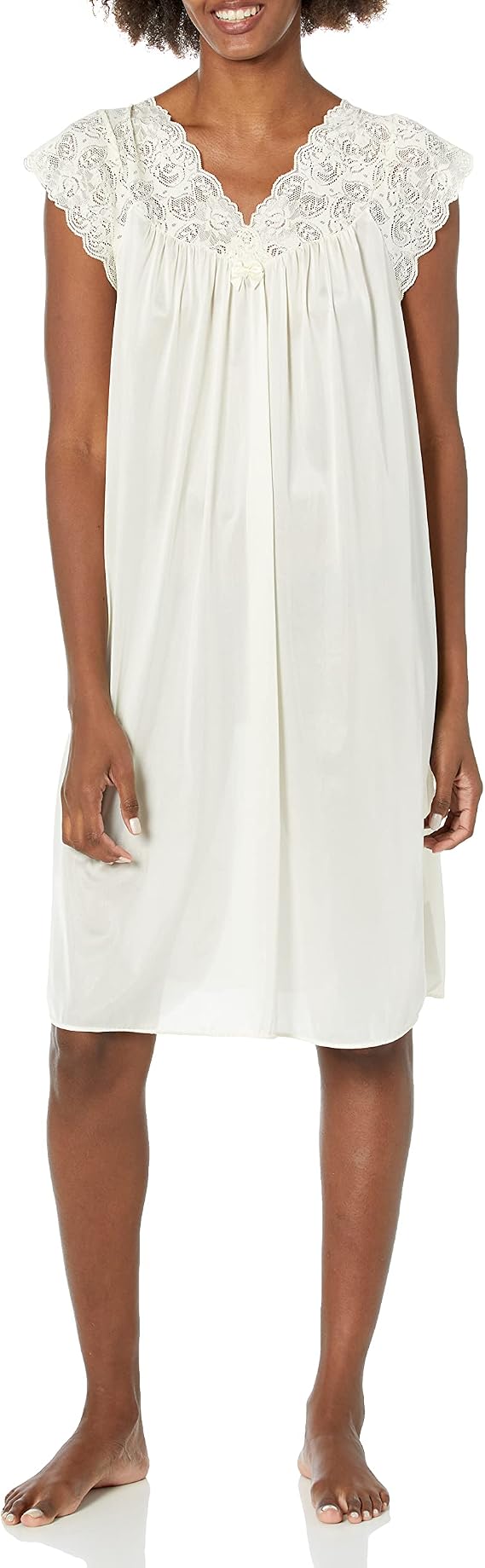 Shadowline Womens Short Lace Cap Sleeve Nightgown - 40 Length Gown