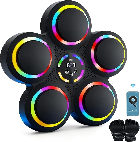 AONESY Music Boxing Machine, Smart Bluetooth Boxing Machine with Boxing Gloves, RGB Wall Mounted Training Equipment for Adults & Kids, Perfect for Home, Office & Gym Workouts