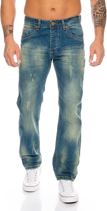 Rock Creek Men's Jeans Trousers Denim Stretch Regular Fit Jeans Stonewashed W29–W44