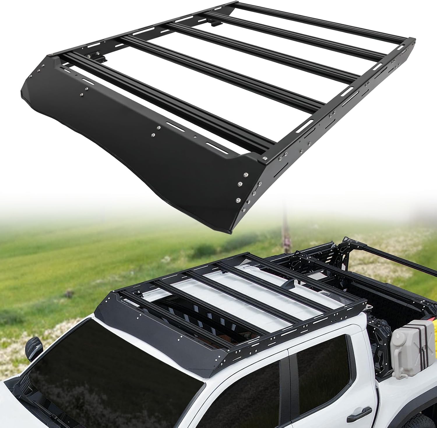 Heavy Duty Roof Rack Basket Fit for 2024 2025 2026 Toyota Tacoma Double Cab 4th Gen Rooftop Rack Cargo Luggage Carrier Top Storage Carrier Roof Rails Cross Bars Accessories, No Drilling Install