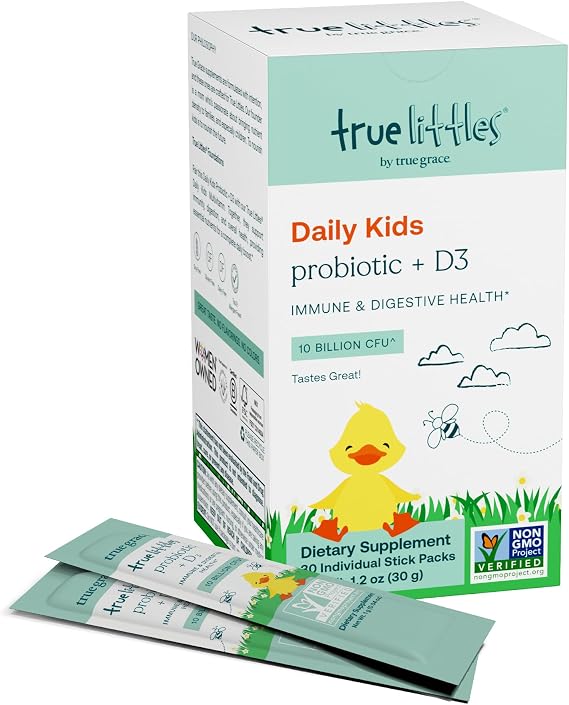 True Grace True Littles - 30 Individual Stick Packs - Kids Daily Probiotic + Vitamin D3 for Immune & Digestive Health - Gluten, Soy & Dairy Free - 30 Servings