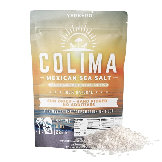 Yerbero - Premium Colima Sea Salt Unrefined 8 oz (223 g) | 100% All Natural Sea Salt, Gourmet Grade, Non GMO's. | Hand Harvested | Imported From Lagoon Cuyutlan Tepalcates Colima, Mexico.