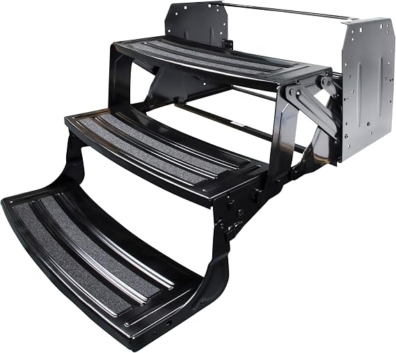 Lippert 24" Radius Triple Manual RV Steps, 9" Rise for 5th Wheel RVs, Travel Trailers and Motorhomes, Anti-Slip Stepping Surface - 1774401