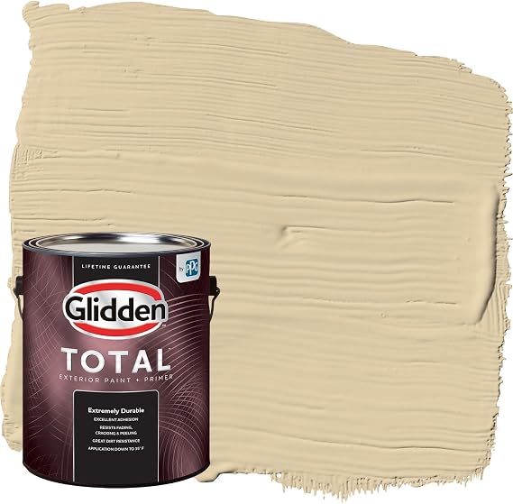 Glidden Total Exterior Paint & Primer All-in-One, Cookie Dough/Beige, Flat, 1 Gallon