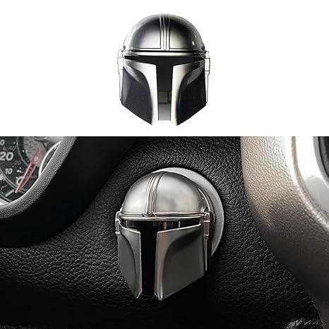 BestEvMod Mando Style Universal Car Engine Start Stop Button Cover (Silver) | Anti-Scratch Push Start Button Protective Cover 3D Cool Car Accessories Gift