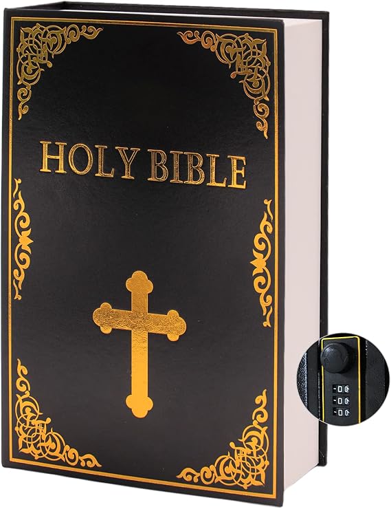 Leather Book Safe (Size 8.7"6"2") Real Paper Secret for Jewelry, Money and Cash, Diversion Book Safe,Hollow with Hidden,Combination Lock (M, Bible-Combination)