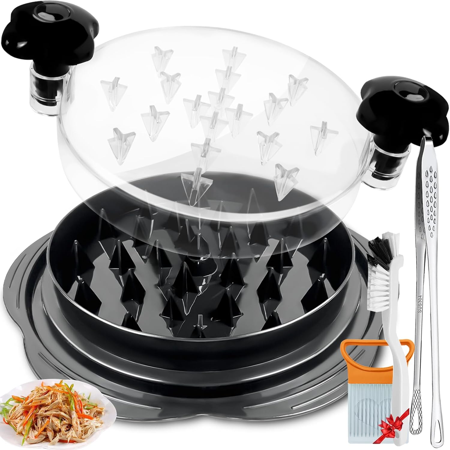 YEPVIE Chicken Twister, Large Breast Shredder with Tongs, Brush & Onion Holder for Slicing, Non-BPA, Heat-Resistant Meat Tool for Chicken & Vegetables 25cm x 7cm