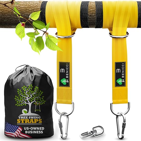 Safe Tree Swing Hanging Kit (Set of 2) - 20ft Long Straps with Two Alloy Carabiners and 2200 Lbs Breaking Strength - Easy & Fast Installation for All Types of Swings and Children