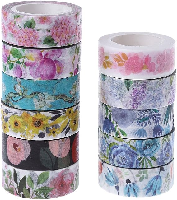 Cute Flowers Adhesive Washi Tape Decorative Masking Tape Scrapbooking, reference picture, random style