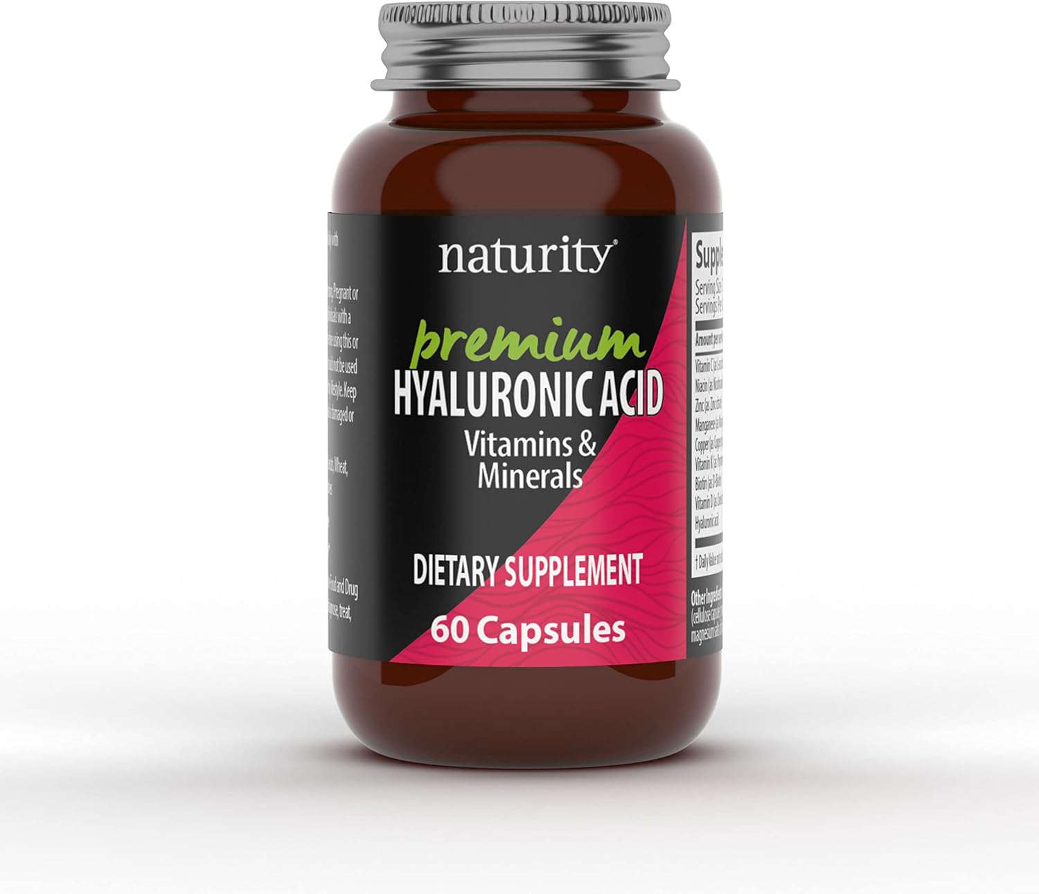 naturity Premium Hyaluronic Acid Vitamins & Minerals Supplement 200mg – Maintain Healthy Skin & Hair, Support Bone & Joint Health – Vegetarian 60 Capsules