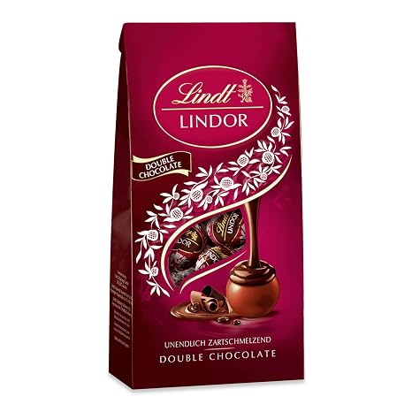 Lindt Schokolade LINDOR Double Chocolate ca. 10 Kugeln Vollmilchschokolade mit zartschmelzender Füllung Pralinen-Geschenk 137g