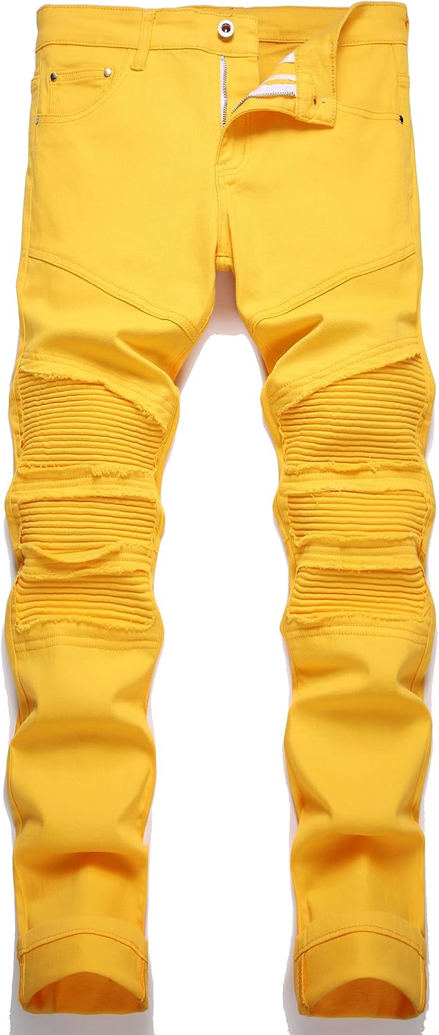 RXXKKK Men's Classic Zipper Biker Regular Fit Flex Jean