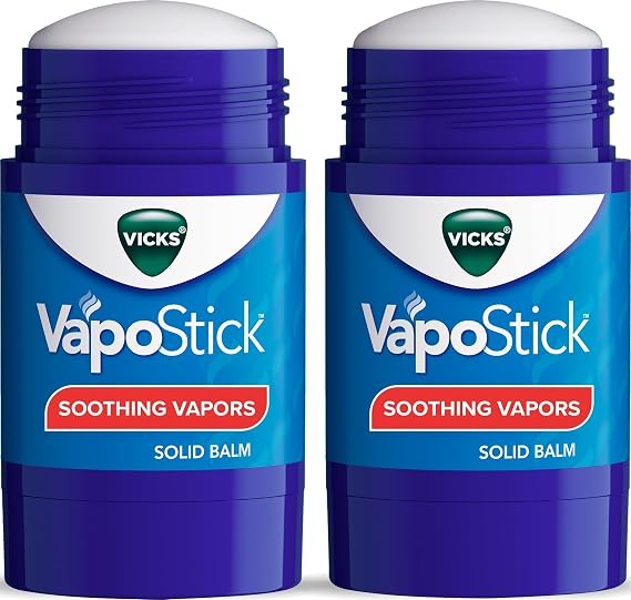 Vicks VapoStick, Solid Balm, No Mess, Soothing Non-Medicated Vicks Vapors, Easy-To-Use No-Touch Applicator, Quick Dry, Lightweight Skin Feel, 1.25oz x 2
