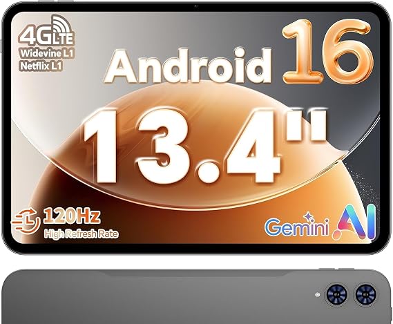 TECLAST T65 13.4" Android16 4G Tablet, 20GB+128GB 120Hz Widevine L1 | 8000mAh, Octa-Core, 19201200 HD Screen for Sheet Music, Stereo Speakers, 5G WiFi, GPS, 1TB Expand, 3.5mm Jack, GMS, Eye Care