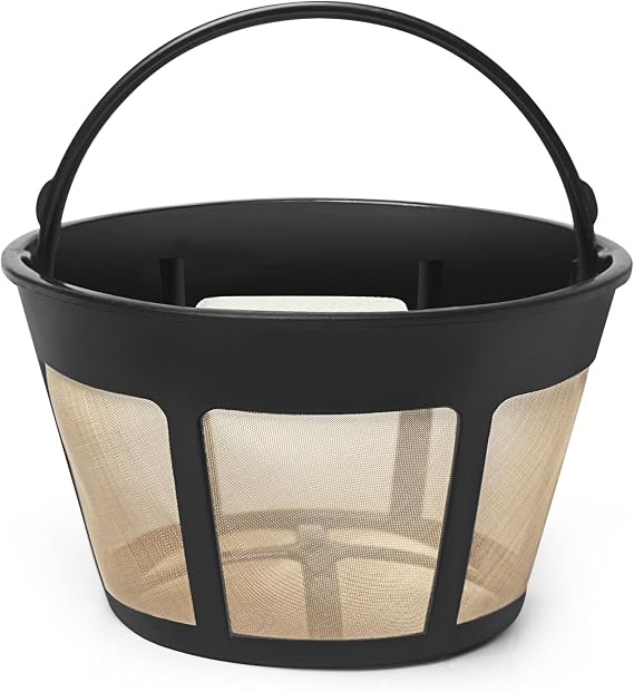 8-12 Cup Reusable Filter Basket With Mesh Bottom Fits MrCoffee Coffee Maker and Brewer - Permanent Filter Replacement for Mr Coffee Gold Basket-Style Filters 1-Pack
