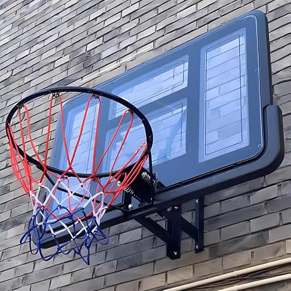 Wall Mounted Basketball Backboard Hoop, 43.3 Inch PVC Outdoor Backboard Goals with All Weather Nylon Net, Indoor Wall-Mounted Backboards Rim Combo Kit for Youths & Adults