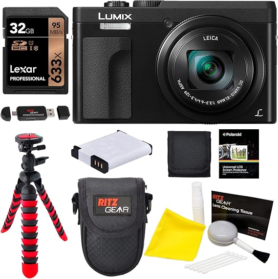 Panasonic DC-ZS70K Lumix 20.3 Megapixel, 4K Digital Camera, Touch Ready 3" 180 Degree Flip Front Display, 30x Leica DC Vario-Elmar Lens, Wi-Fi with 3" LCD, Black, 32GB Memory and Accessory Bundle