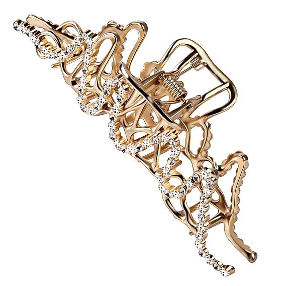 Large Hair Claw Clips for Thick Hair Long Women Girls Rhinestone Jaw Clips Jumbo Hair Clip Cute Claw Clips Fancy Hair Clips Strong Hold Hair Styling Accessories Gold