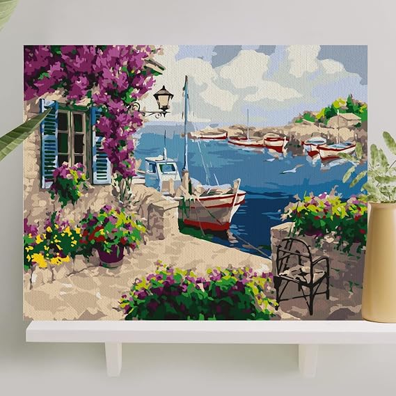 Palmiye Hobi Sanat Sayılarla Boyama Tuval Seti Fırça Boya Dahil (Çıtalı) 40x50 CM - Mor Sümbül
