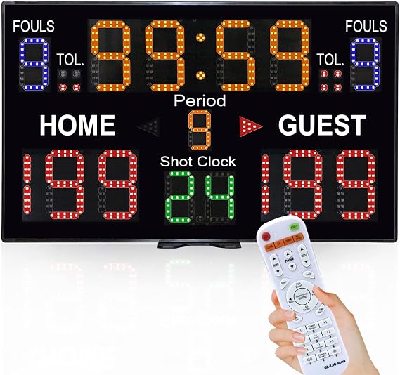 Battery Powered Electronic Basketball Scoreboard Timers with Shot Clock, 12/14/24/30S Custom Shot Clock Digital Scoreboard with Remote, Countdown Timer Clock Score Keeper for Indoor Outdoor