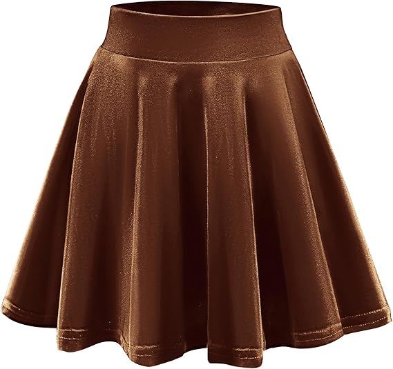 EXCHIC Women's Velvet Basic Versatile Stretchy Flared High Waist Mini Skater Skirt