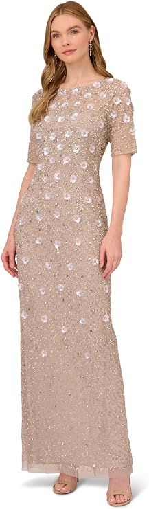 Women's Beaded Long 3D Floral Dress
