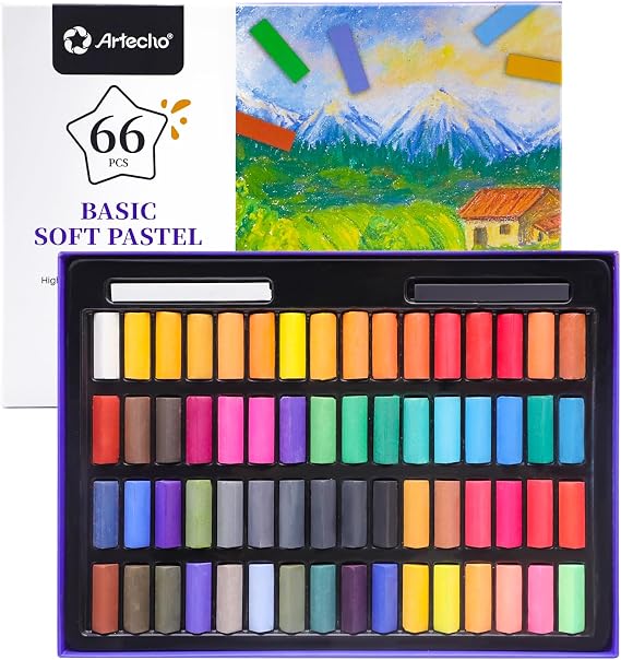 Artecho Premium Pastel Chalk Set of 66 64 Colours Including Extra Black & White Ideal for Artists Hobby Painters School Art Lessons