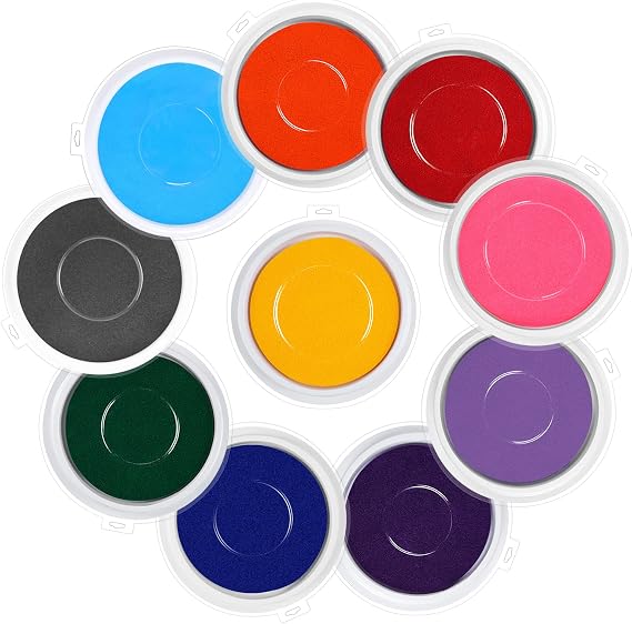 10PCS 7" Large Round Ink Pads for Stamping, 10 Colors DIY Fingerprint Washable Stamp Ink Pads, Rainbow Stamp Pads for Kids Rubber Stamps Crafting Paper Clothing