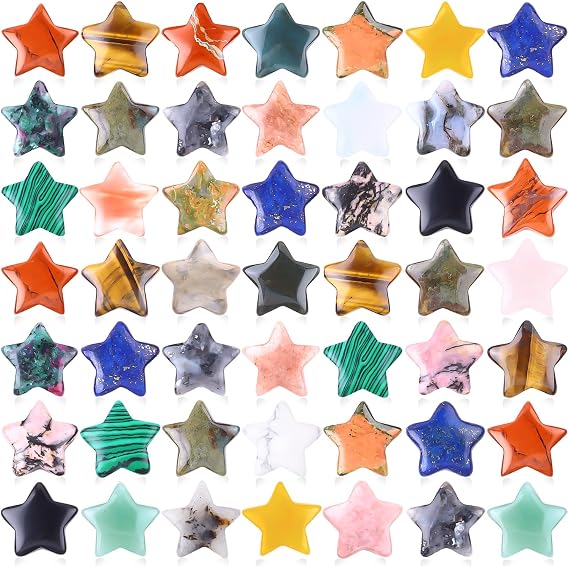 48Pcs Crystal Star Shaped Gemstones Polished Star Pocket Gems Handmade Mini Worry Stones Star for Decoration Meditation and Jewelry DIY