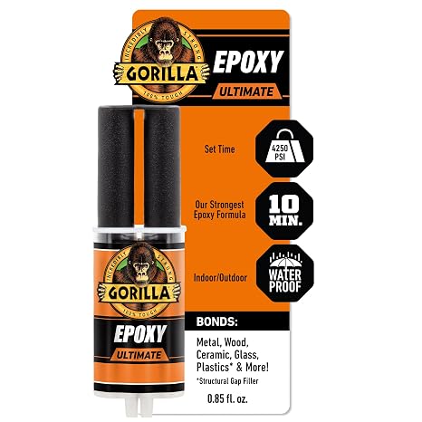 Gorilla Epoxy Ultimate, Waterproof, 0.85oz Syringe, Black, 10 Minute Set