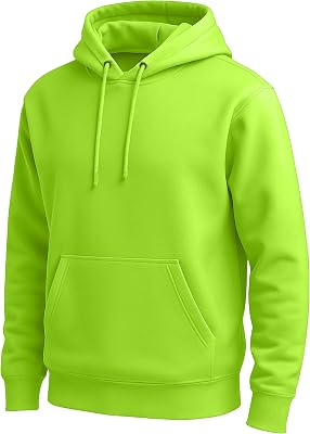 URBAN BUCK Mens Neon Pullover Hooded Sweatshirt Casual Long Sleeves High Visibility Lightweight Athletic Men Hoodie