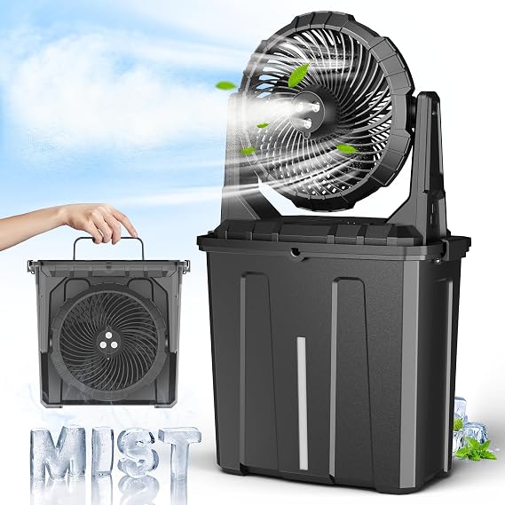 Ausic 10 9L Portable Misting Fan, [Max 55Hrs] Golf Cart Mister Fan for Outside Patios, 20000mAh Outdoor Rechargeable Battery Operated Water Cooling Fan, Summer Camping Essentials - 3 Spray Misters