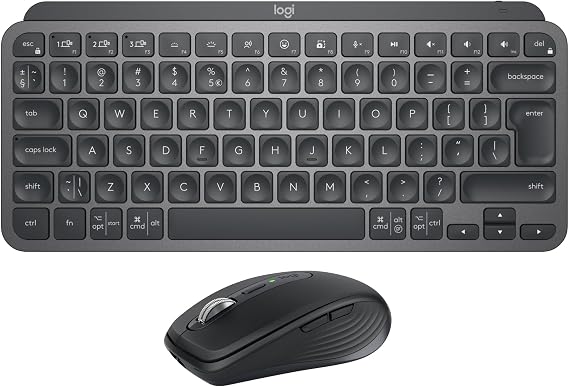 Logitech MX Keys Mini Keyboard + MX Anywhere 3S Wireless Mouse - Fluid Typing, Backlit Keys, Fast Scrolling, USB-C, Bluetooth, Compact, Multi-OS Compatible, QWERTY UK English - Graphite