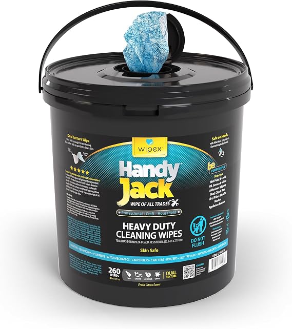 Wipex Handy Jack Heavy Duty Wipes, Dual Texture Cleaning Cloth, Use on Hands, Equipment, Tools - Removes Paint, Adhesives, Oil, Grease, Dirt, Bulk Size, 260 Count (Pack of 1)
