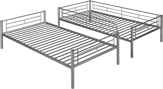Twin Over Twin Metal Bunk Bed Twin bunk Bed Frame, Kids Twin Bed, Double bunk Bed Frame Separate into 2 Twin Beds, No Box Spring Needed (Silver)