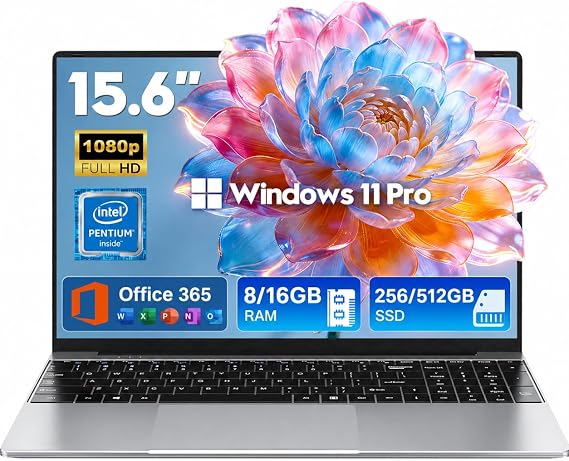 2026 Laptops Computer,15.6" Windows 11 Pro Laptop with Office 365 included,8GB RAM 256GB SSD,Intel Pentium Process,6H Battery,Mini HDMI,cam|Mic,Portable Thin Lap Top for College Student Business Work