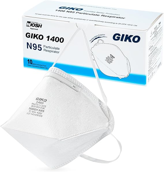 GIKO N95 Respirator Mask 10Pcs Individually Wrapped NIOSH Approved N95 Particulate Respirator for Adult, Men, Women, White