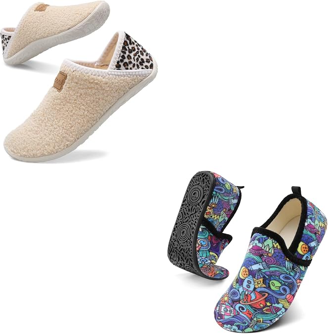 Spesoul Slippers for Women Furry Indoor House Shoes Set of 2 Pairs Size 8-9 Women