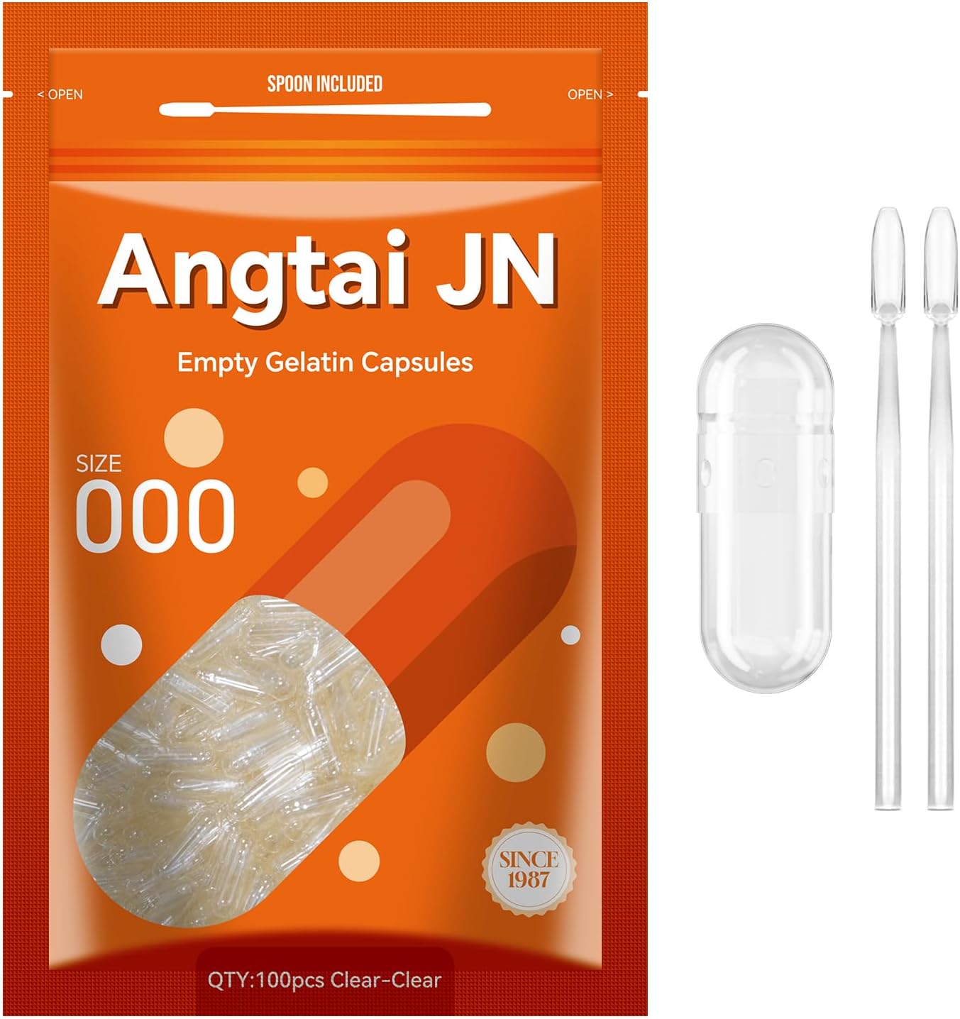 Empty Capsules Size 000 - Clear Gelatin Capsule Empty 100 Count with Two Miro Lab Spoons - Gel Capsules Empty - DIY Pure Bovine Capsule Filling - Kosher, Gluten Free - Non-GMO Certified