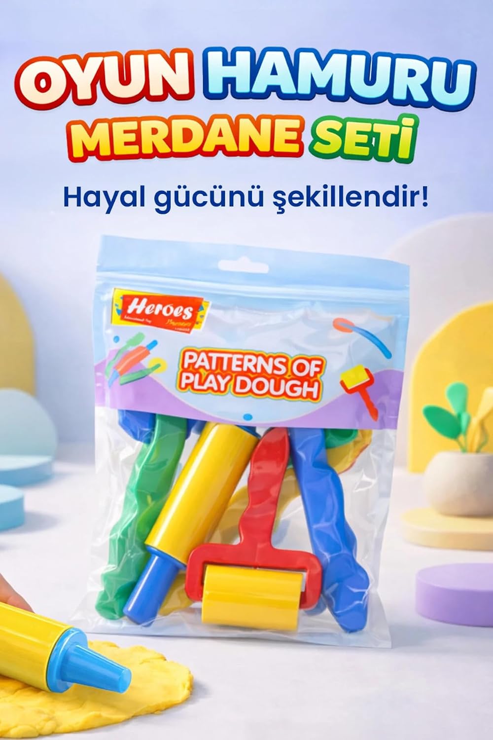 6 Parça Oyun Hamuru Şekillendirme Seti – Merdane, Oklava, Silindir, Hamur Kesme ve Şekil Verme Aletleri | Çocuklar İçin Oyun Hamuru Kalıp Seti | Eğitici & Yaratıcı Aktivite Oyuncağı 3+ Yaş
