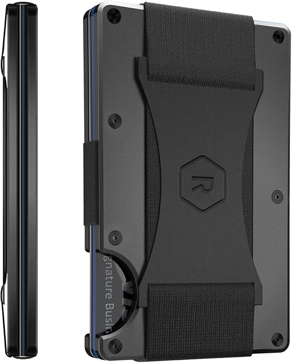 The Ridge Minimalist Slim Wallet for Men - RFID Blocking Front Pocket Credit Card Holder - Aluminum Metal Small Mens Wallets with Cash Strap (Hex Ridge, Gunmetal)