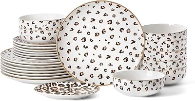 Christian Siriano Majestic 24-Piece Dinnerware Set Porcelain, Plates and Bowls Set, Dishwasher and Microwave Safe, Dish Set for 8, Multicolored